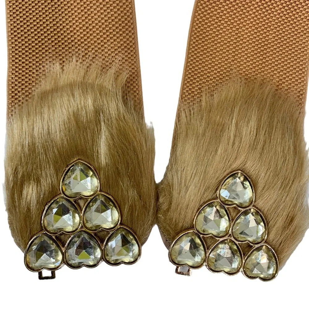 VINTAGE Faux Fur & Jeweled Heart Stretch Belt
